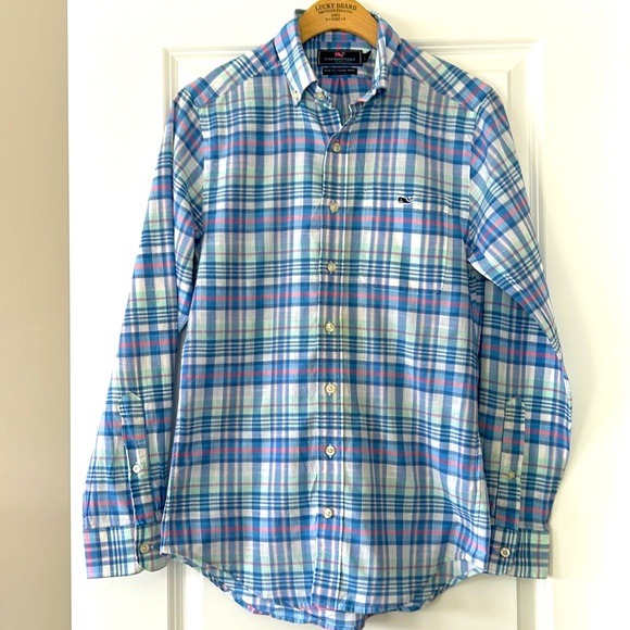 Vineyard Vines Slim Fit Tucker Plaid Shirt w Logo & Pocket, Cotton, Size XS - Picture 2 of 10